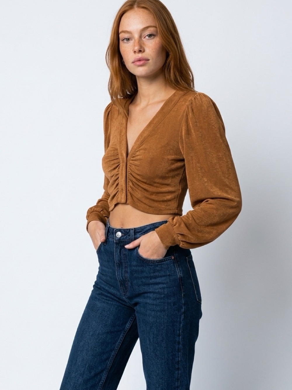 Elote Like New Long Sleeve Cropped Top in Copper Size XS
